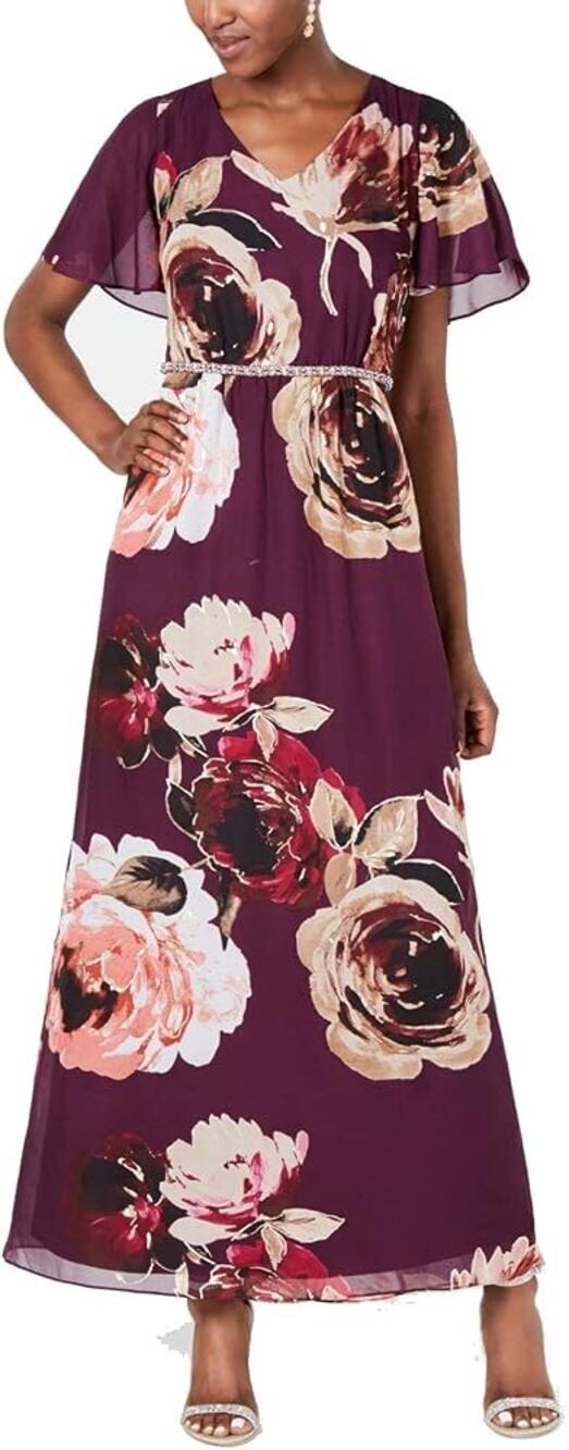 NWT SLNY Floral Print Embellished Maxi Dress Formal Wedding Purple Plus Sz 22W